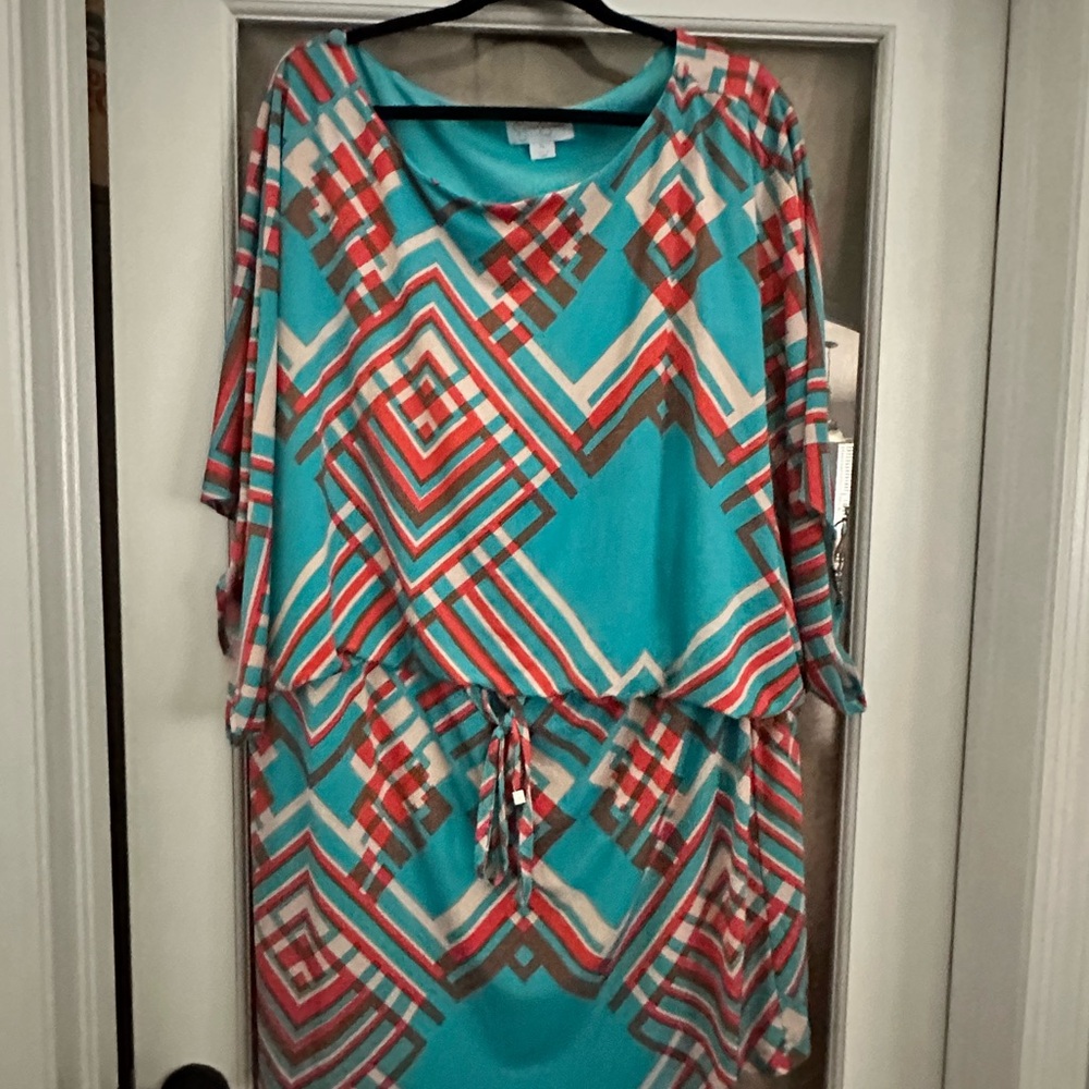 Geometric Patterned Dress in Teal and Orange